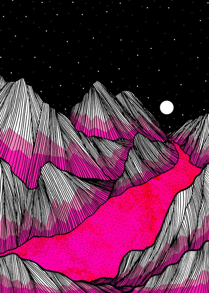 Pink River Mountain Night by Stephen Wade — canvas wall art