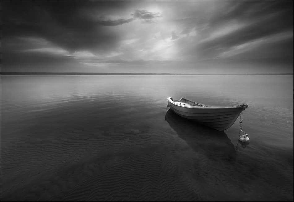 Solitary Boat Reflection by Krzysztof Browko — canvas wall art