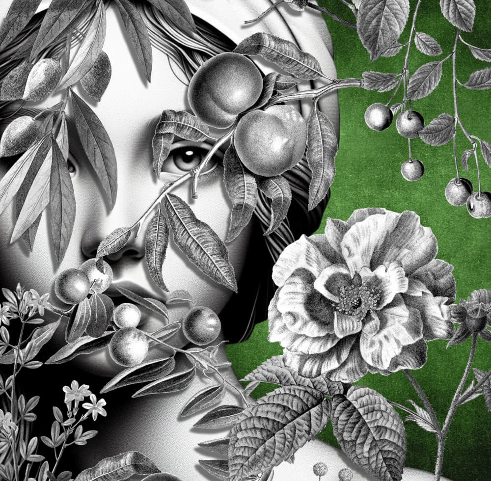 Green Botanical Face by Marja van den Hurk — canvas wall art