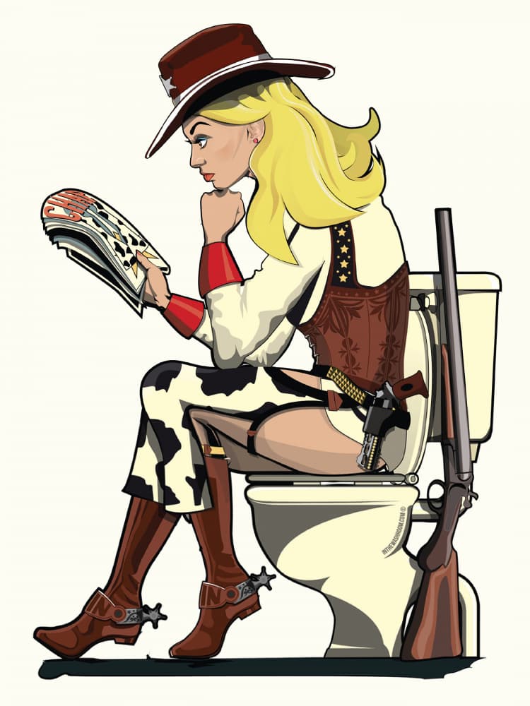 Cowgirl Potty Break by In The Washroom — canvas wall art