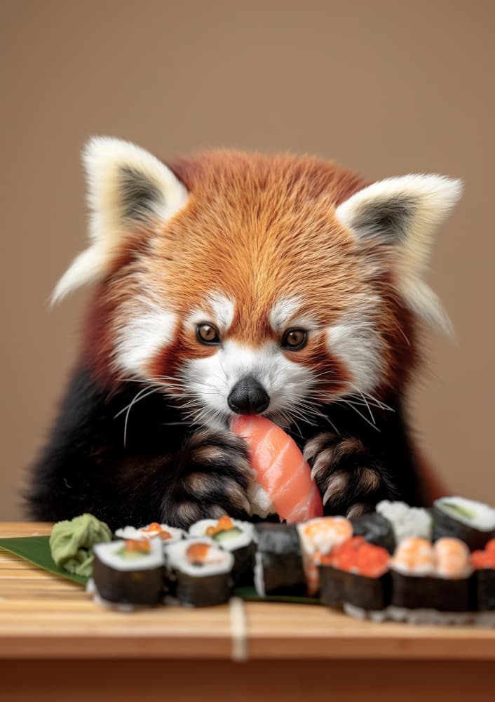 Red Panda Sushi Time by Niky Rahner — canvas wall art