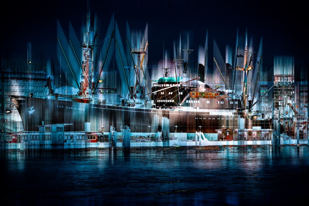 Luminous Harbor Night by Jürgen Muß — canvas wall art