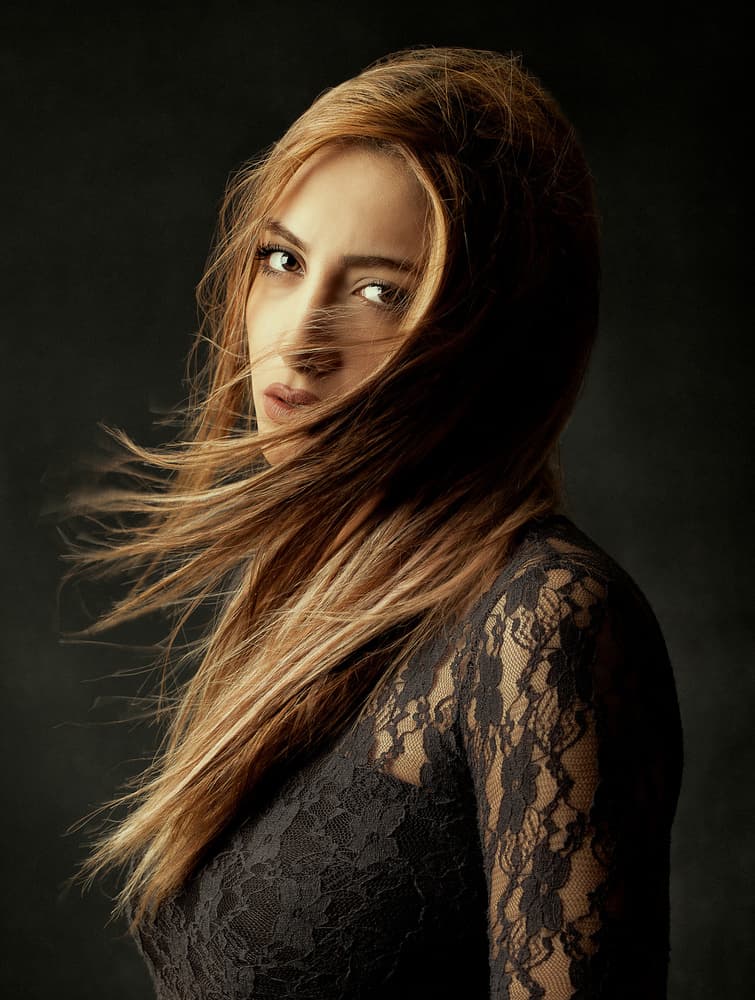 Dramatic Lace Portrait by Mehdi Mokhtari — canvas wall art