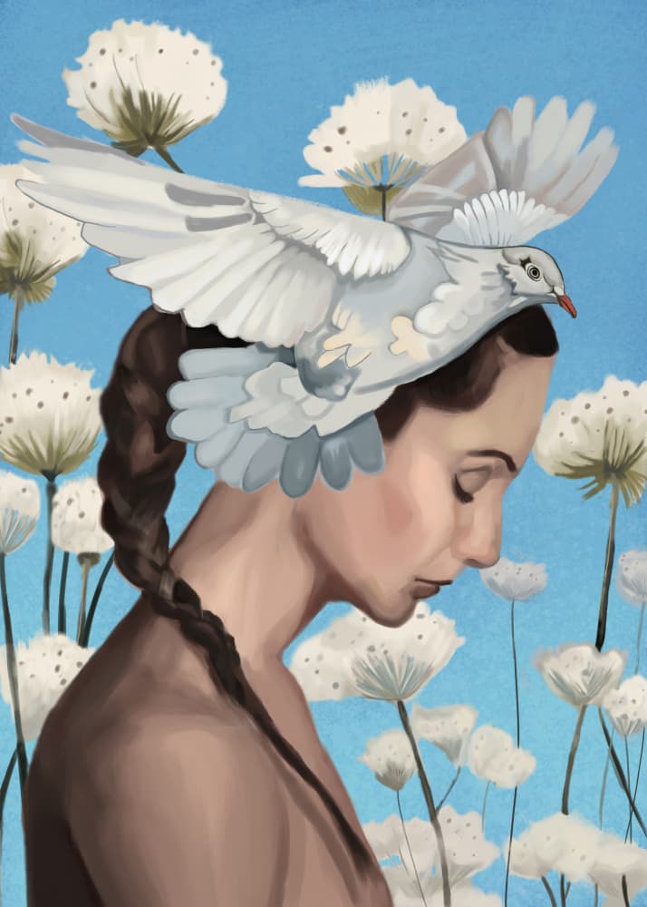Peaceful Woman with Dove by Nadjaa — canvas wall art
