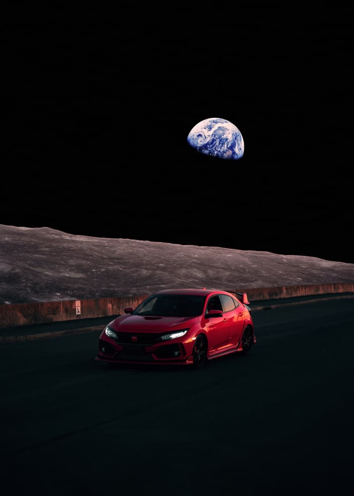 Red Car Cosmic Journey by Ariz Rab — canvas wall art