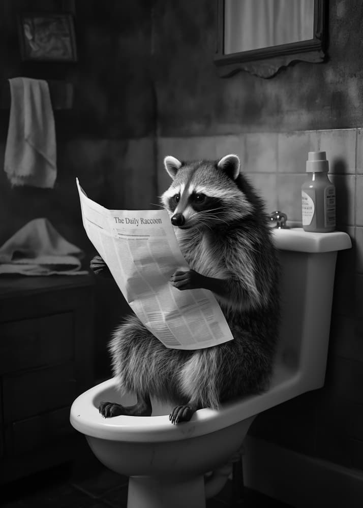 Funny Raccoon On Toilet by Andreas Magnusson — canvas wall art