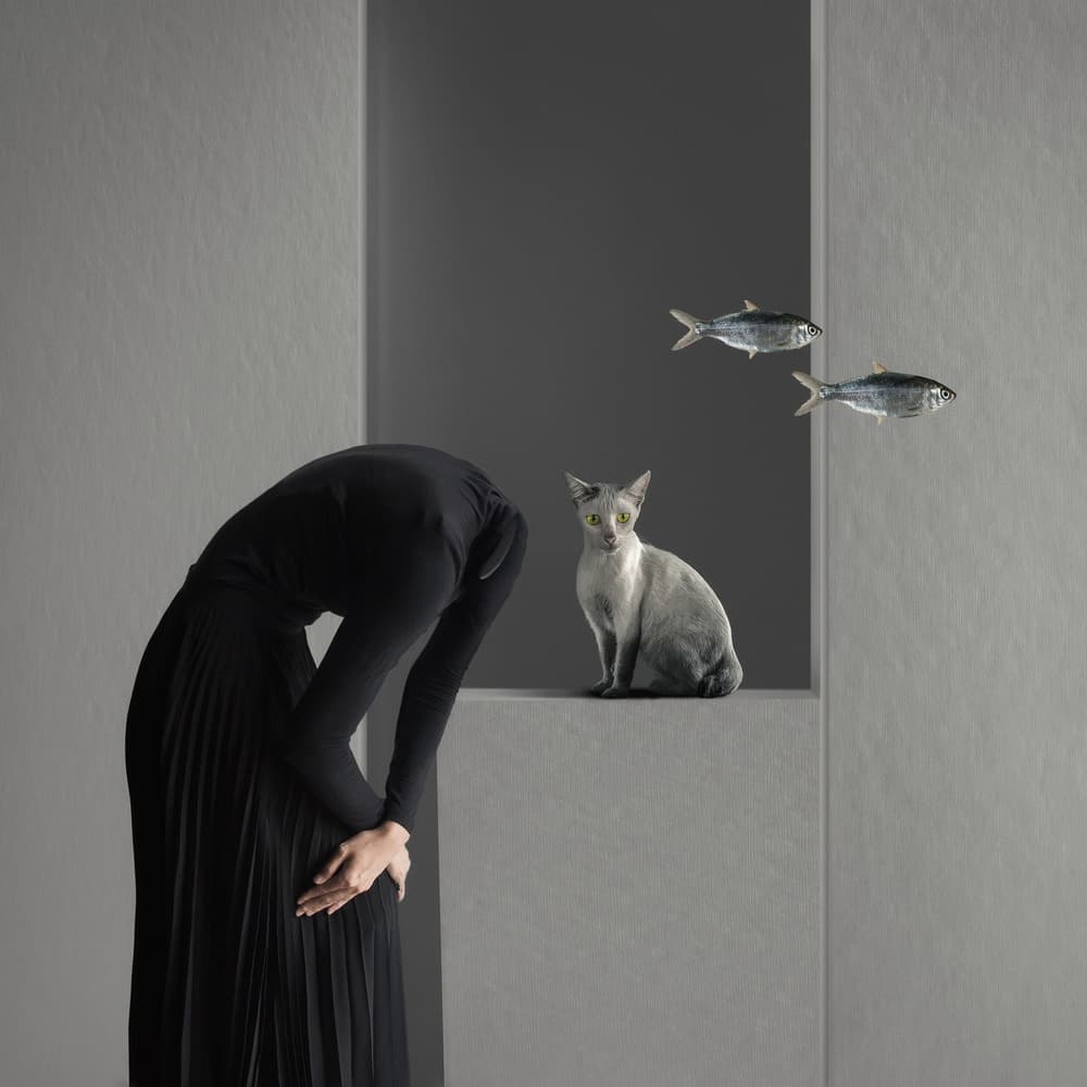 Surreal Woman Floating Fish by hardibudi — canvas wall art