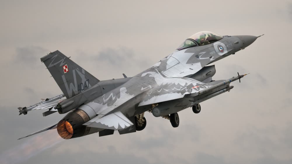 Military Jet Taking Off by Piotr Wrobel — canvas wall art