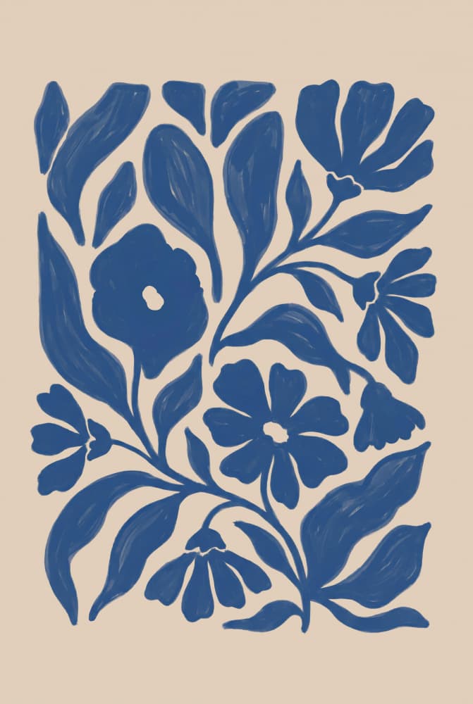 Indigo Garden Blooms by Melloi Art Prints — canvas wall art