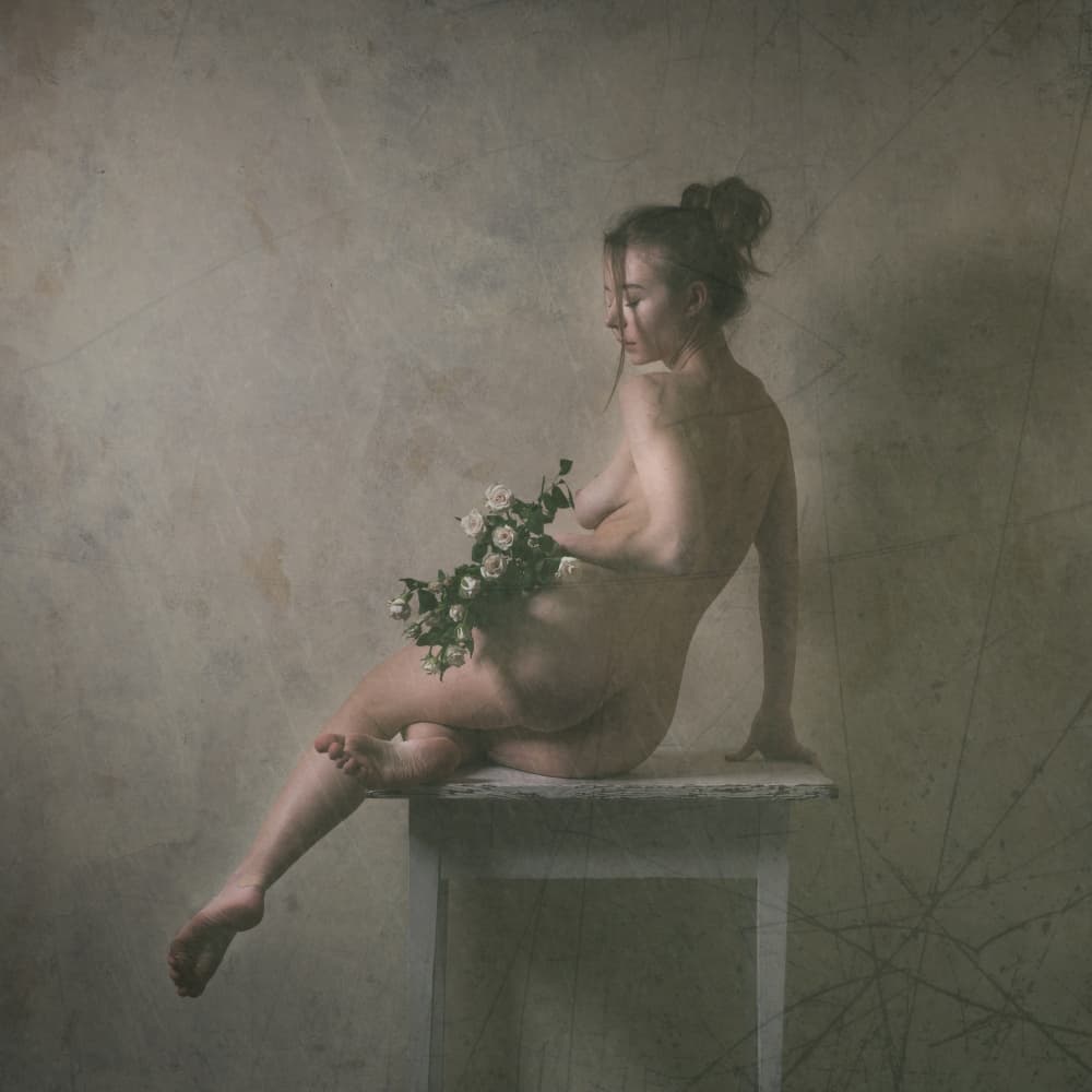 nude with flowers by Ruth Franke — canvas wall art