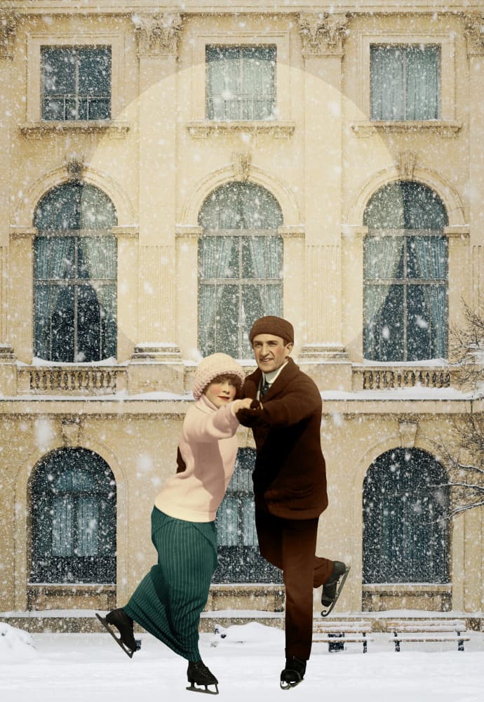 Vintage Winter Skaters by Marja van den Hurk — canvas wall art