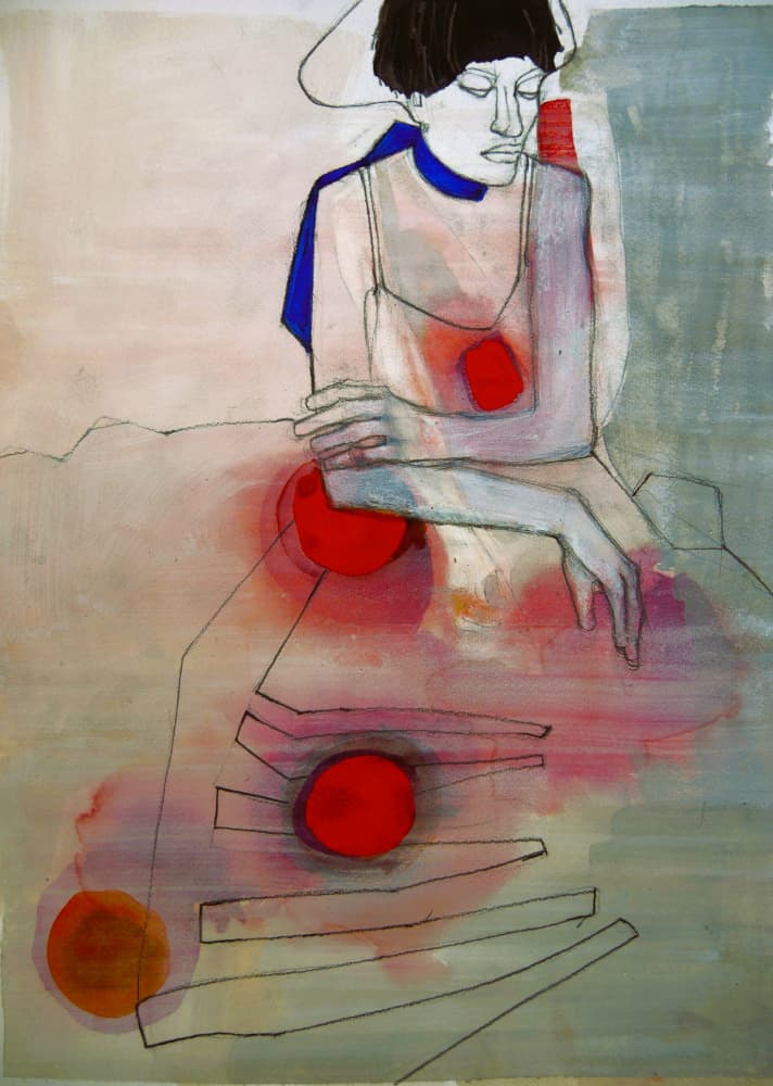 Elegant Woman Red Circles by Doris Schmitz — canvas wall art