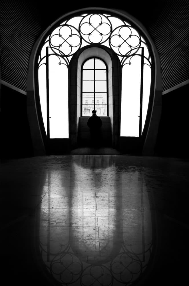 Solitary Figure Window View by Jorge Pimenta — canvas wall art