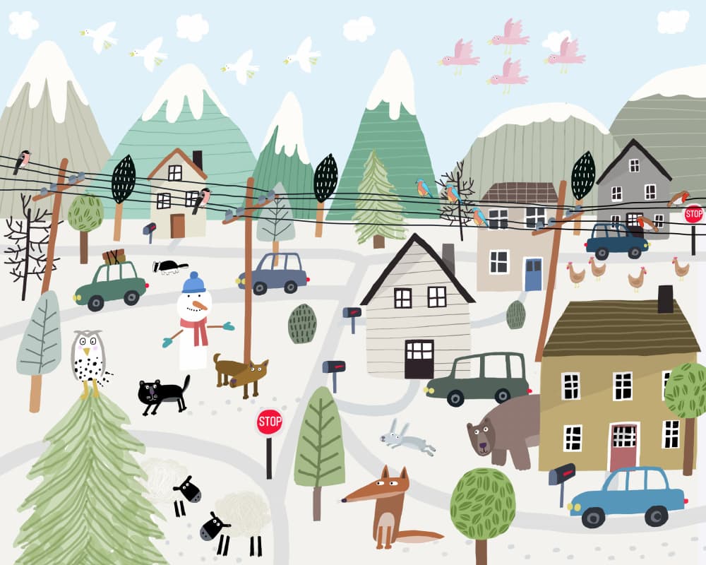 Cozy Winter Village Scene by Carla Daly — canvas wall art