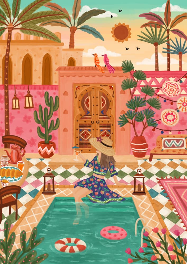 Moroccan Poolside Summer by Nidhi Kachhadiya — canvas wall art