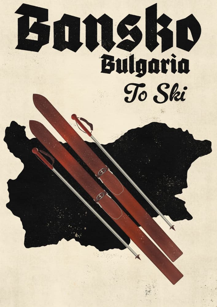 Vintage Bansko Ski Travel by Nicholas — canvas wall art