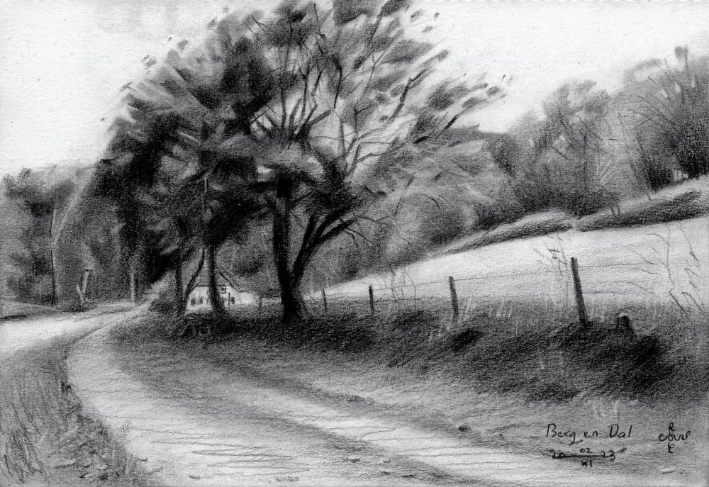 Winding Country Road Sketch by Corné Akkers — canvas wall art