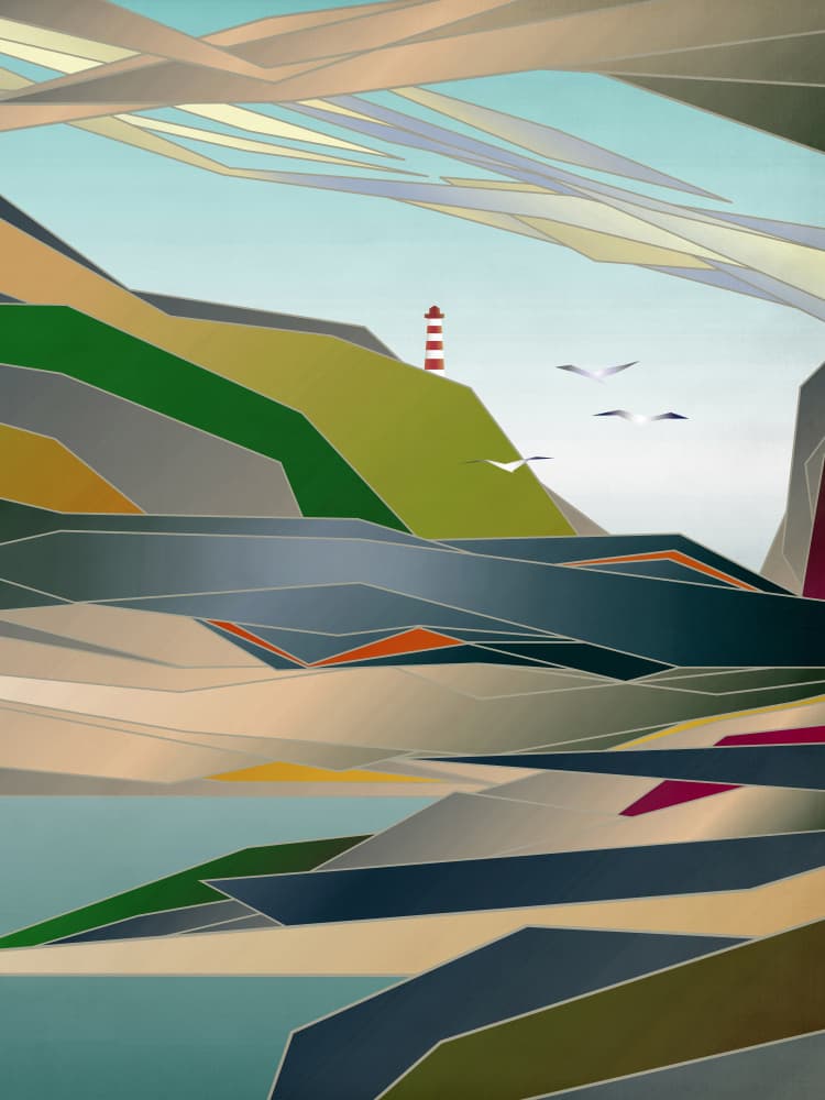 Geometric Coastal Lighthouse by Angelo Cerantola — canvas wall art