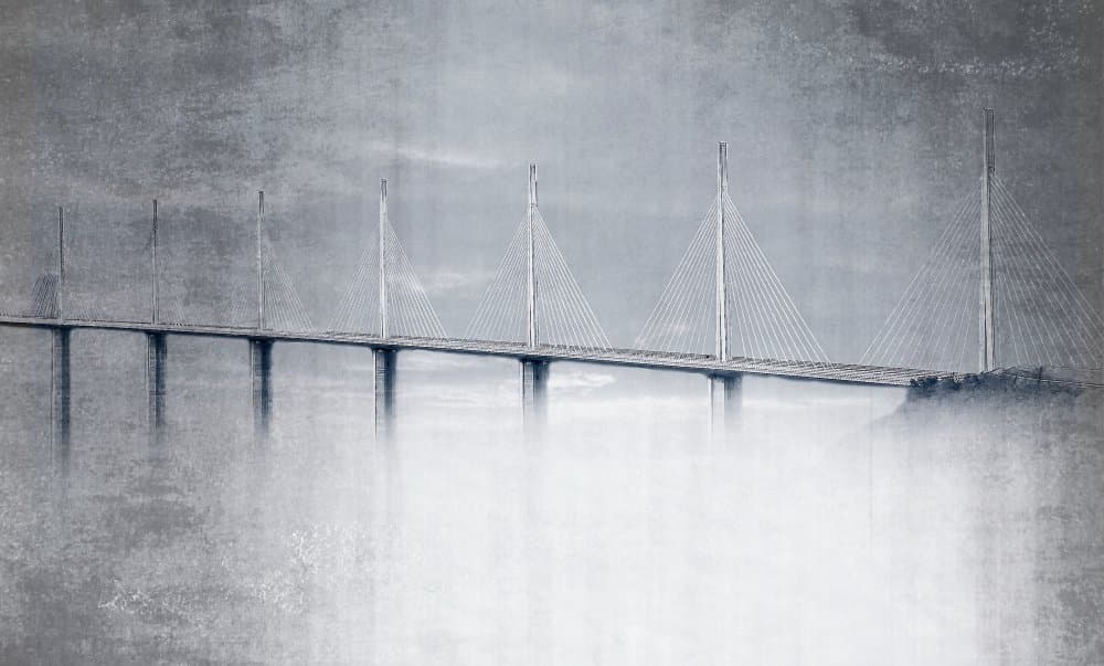 Misty Gray Bridge by Anna Cseresnjes — canvas wall art