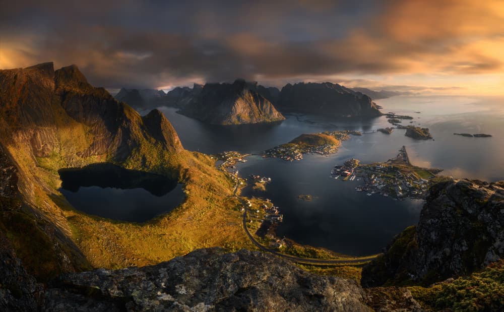 Fjord Village Sunset by Tomasz Rojek — canvas wall art