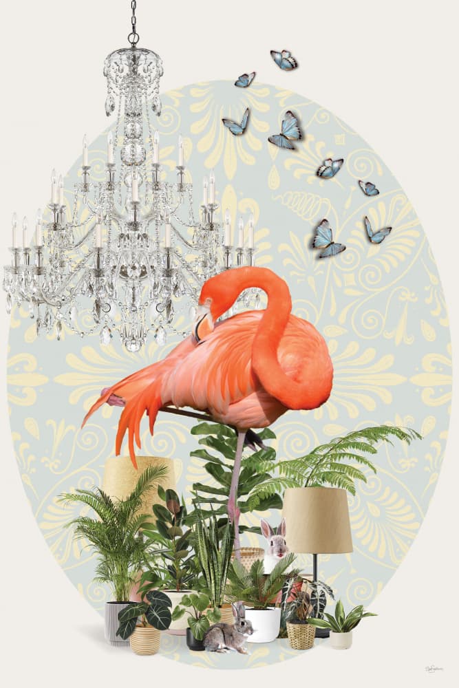 Flamingo Chandelier Garden by Sue Skellern — canvas wall art