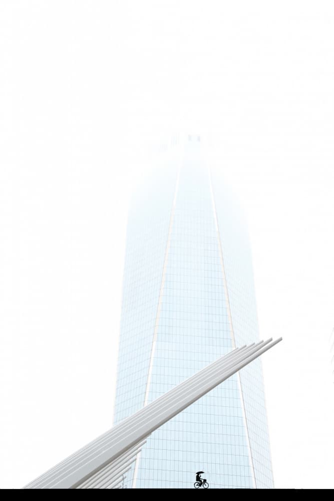 Cyclist and Modern Tower by Luciano Caturegli — canvas wall art