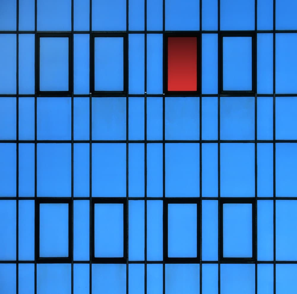 Red Window Blue Grid by Hans-Wolfgang Hawerkamp — canvas wall art