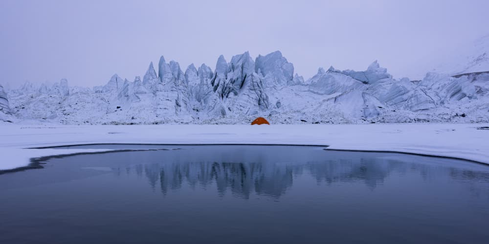 Orange Tent Glacier Camp by qiye — canvas wall art
