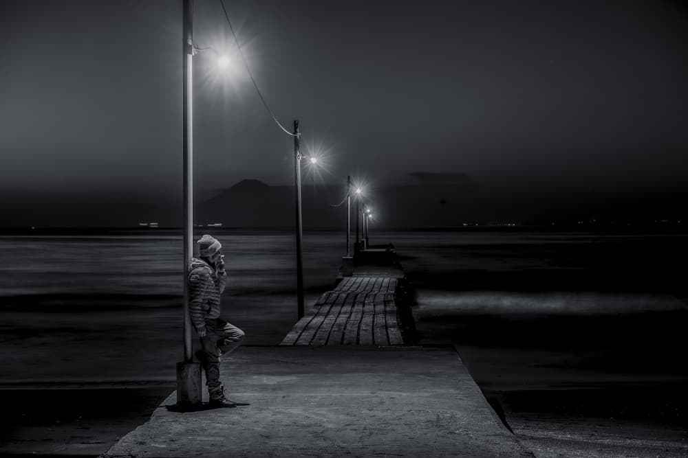 Night Pier Solitude by Tomoshi Hara — canvas wall art