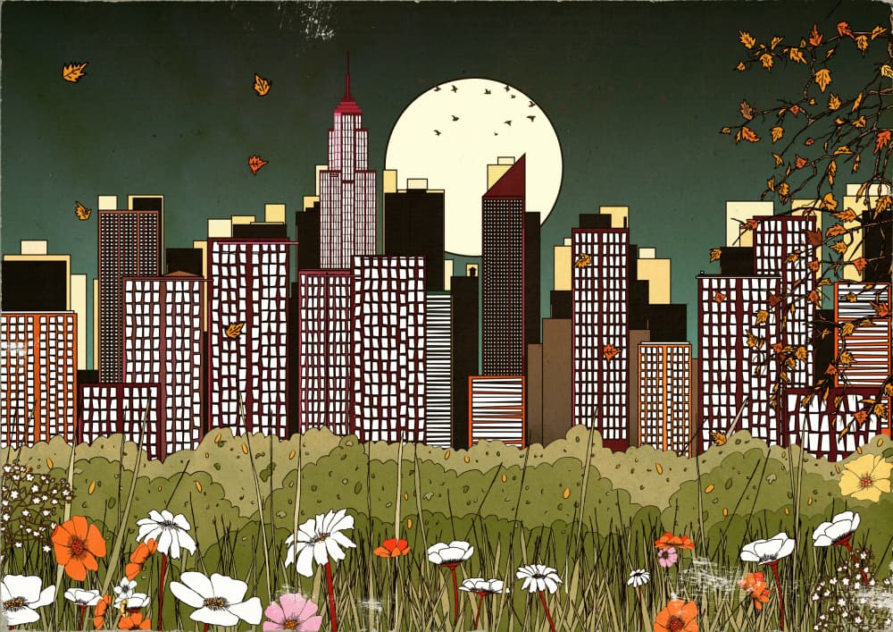 Moonlit City Garden by Nicholas — canvas wall art