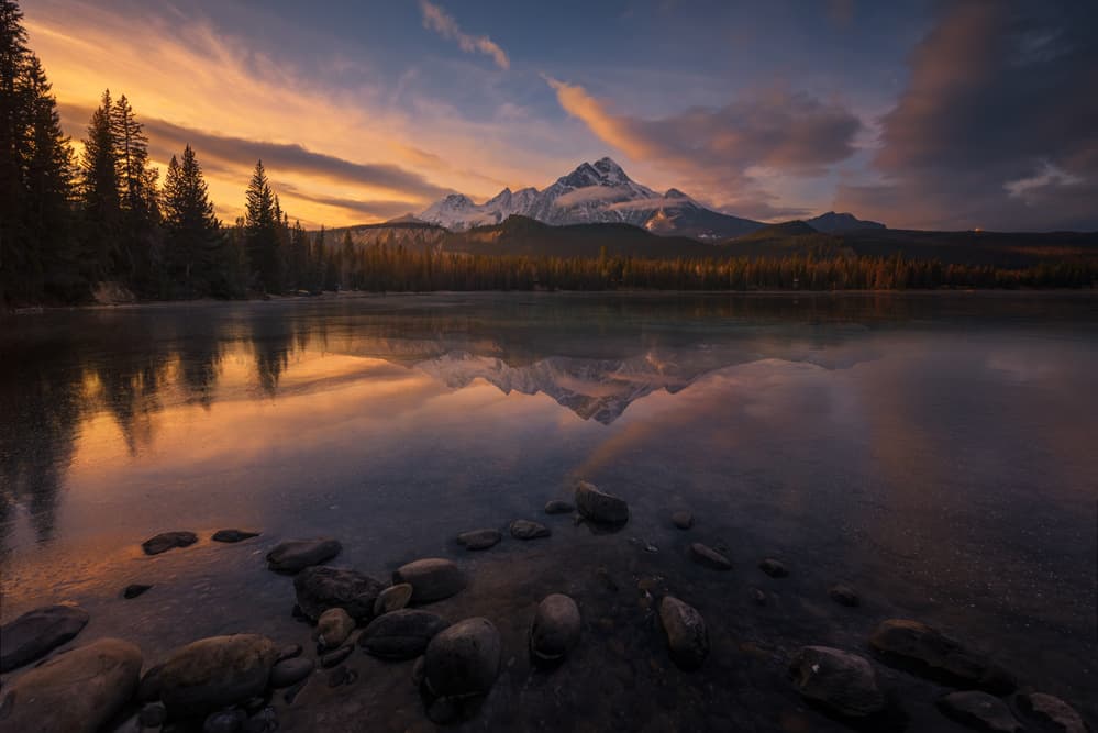 Golden Alpine Lake Reflections by David Martin Castan — canvas wall art