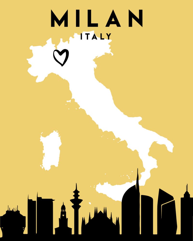 Milan Italy Skyline Heart by Emiliano Deificus — canvas wall art