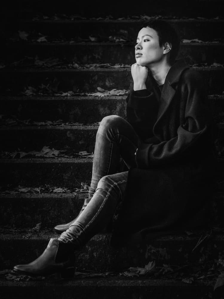 Thoughtful Woman on Steps by Eiji Yamamoto — canvas wall art