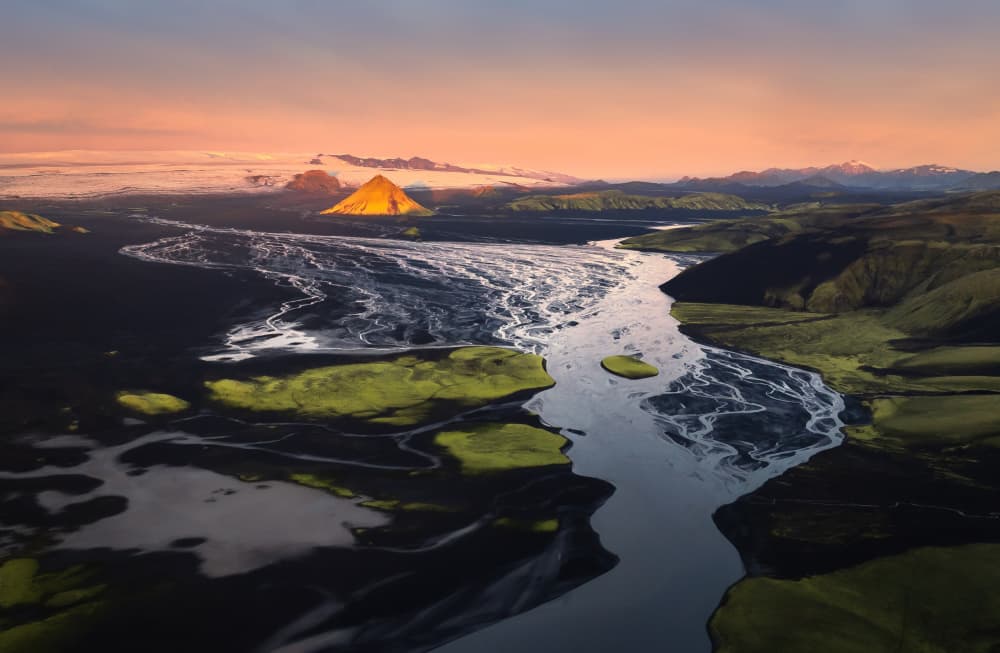 Golden Peak River by Ruiqing P. — canvas wall art