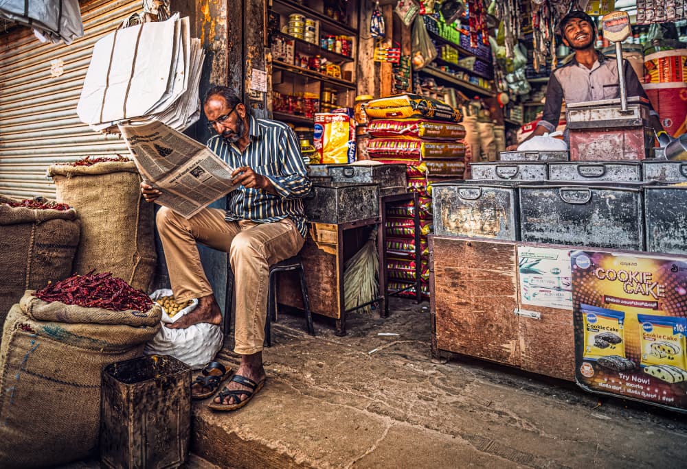 Indian Market Reading by Marco Tagliarino — canvas wall art