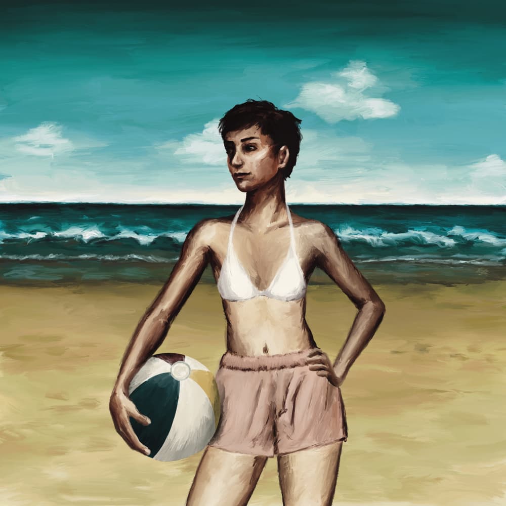 Beach Girl With Ball by Philippine Bouchez — canvas wall art