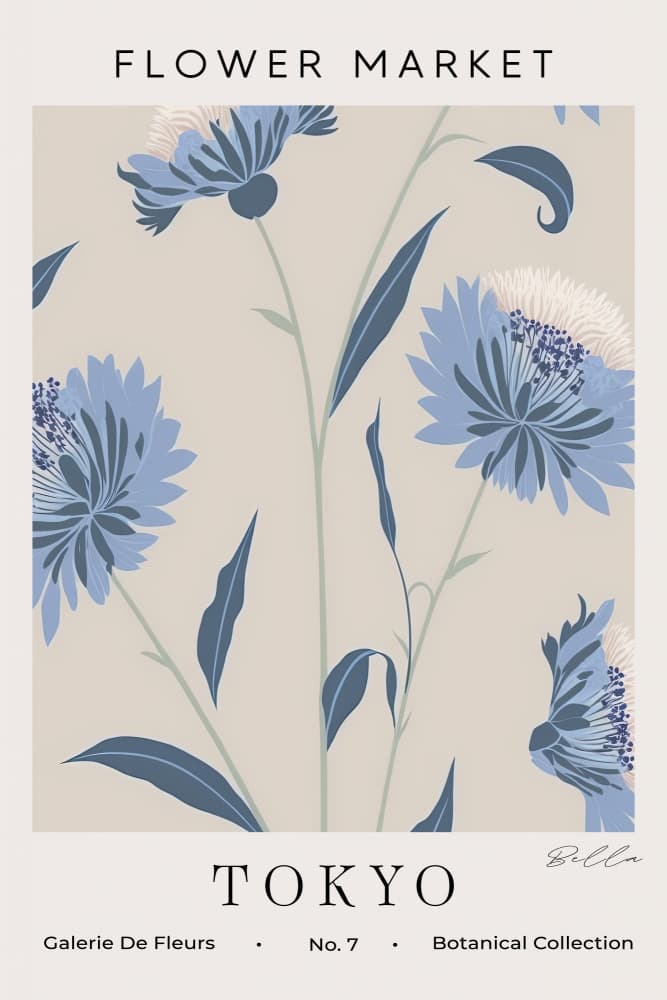 Tokyo Blue Flowers by Bella Eve — canvas wall art