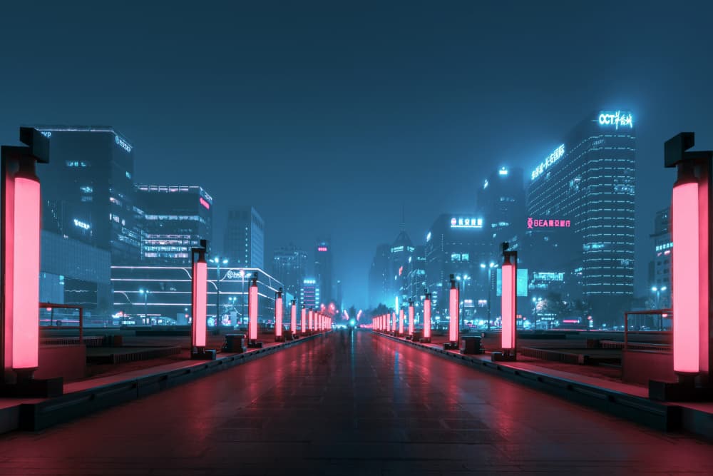 Neon City Night by Xiaopeng Guan — canvas wall art