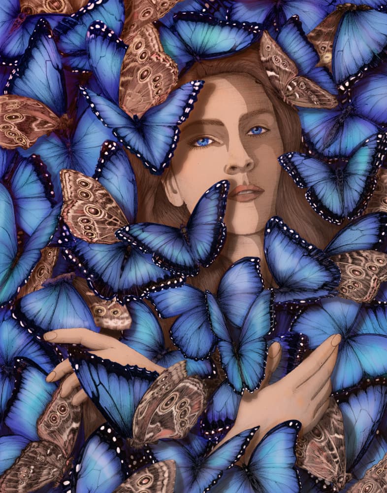 Blue Butterfly Woman by EC Mazur — canvas wall art