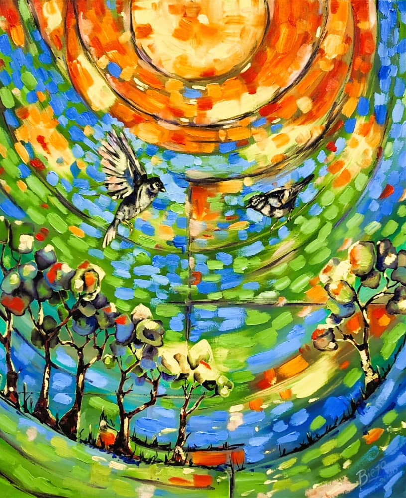 Vibrant Landscape with Birds by Anda Bieza — canvas wall art