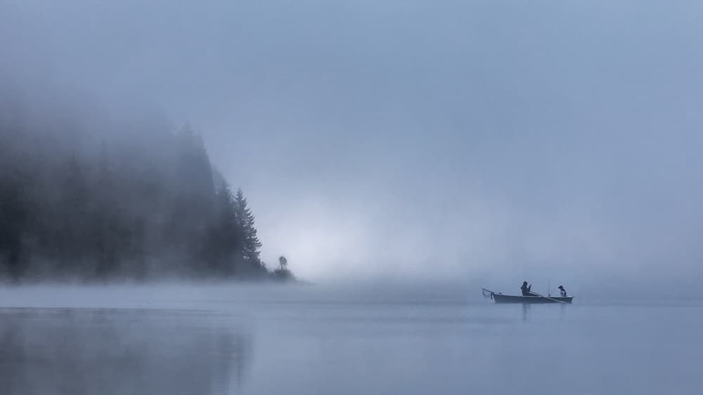 Misty Lake Fishing Morning by Uschi Hermann — canvas wall art