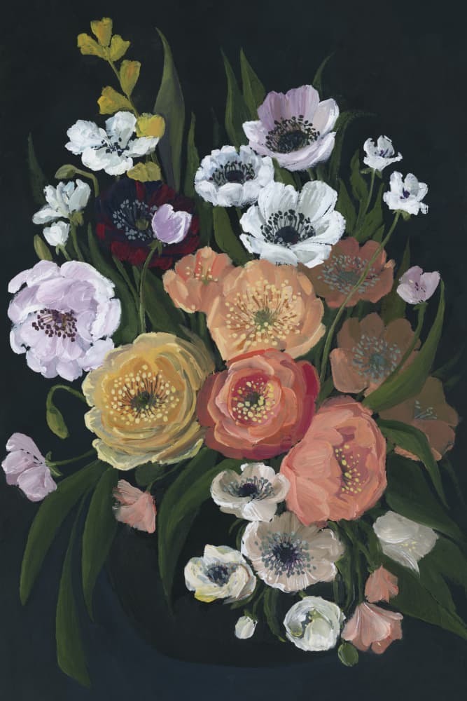 Moody Floral Bouquet by Rosana Laiz Blursbyai — canvas wall art