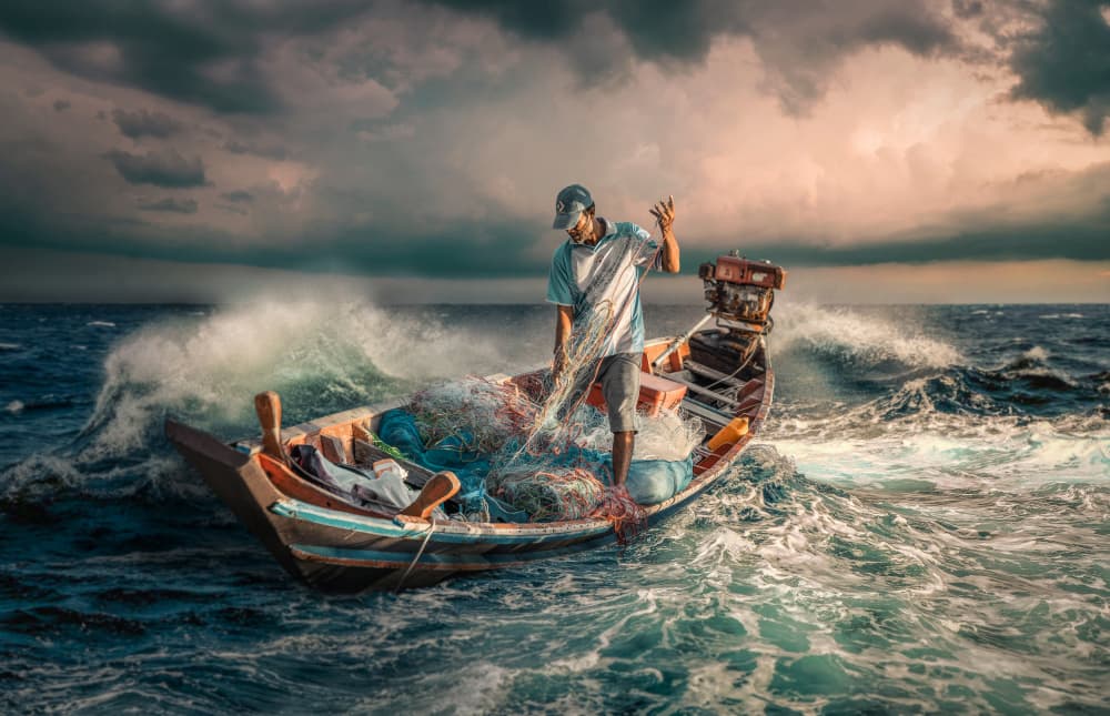 Stormy Sea Fisherman by Marcel Egger — canvas wall art