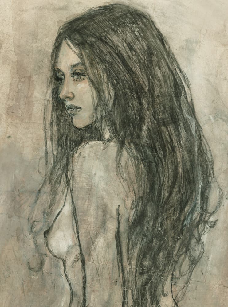 Woman With Long Flowing Hair by Ute Rathmann — canvas wall art