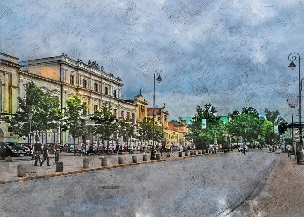 Neoclassical City Street by Justyna Jaszke — canvas wall art