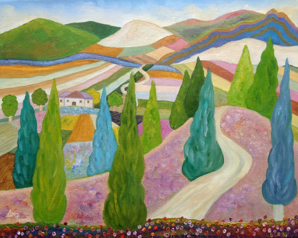 Spruces and Lavender Blues by Angeles M. Pomata — canvas wall art