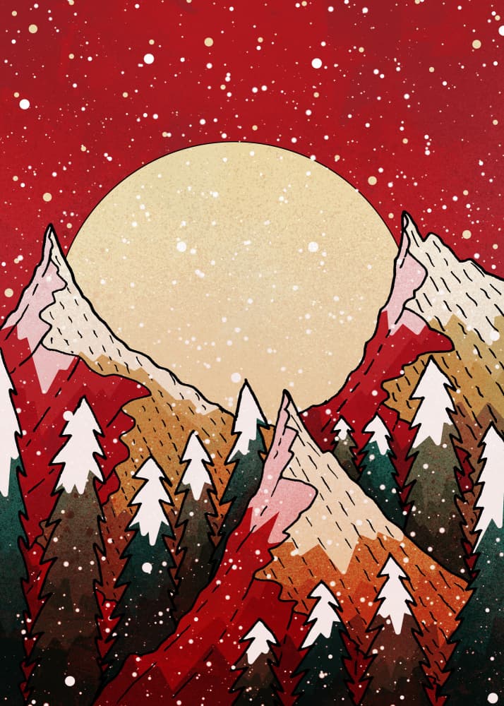 Festive Winter Mountain Night by Stephen Wade — canvas wall art
