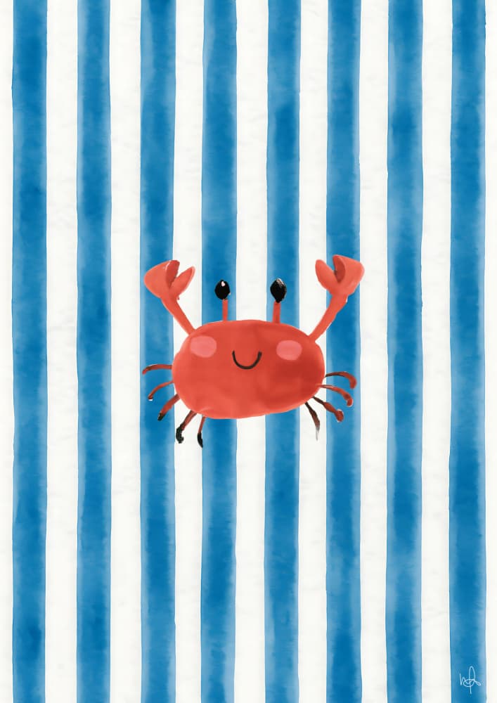 Happy Striped Crab by Merel Takken — canvas wall art