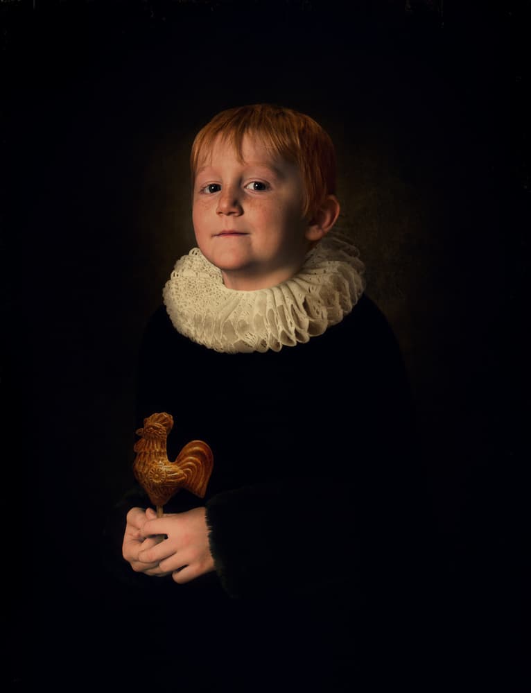 Redhead Boy Golden Rooster by Svetlana Melik-Nubarova — canvas wall art