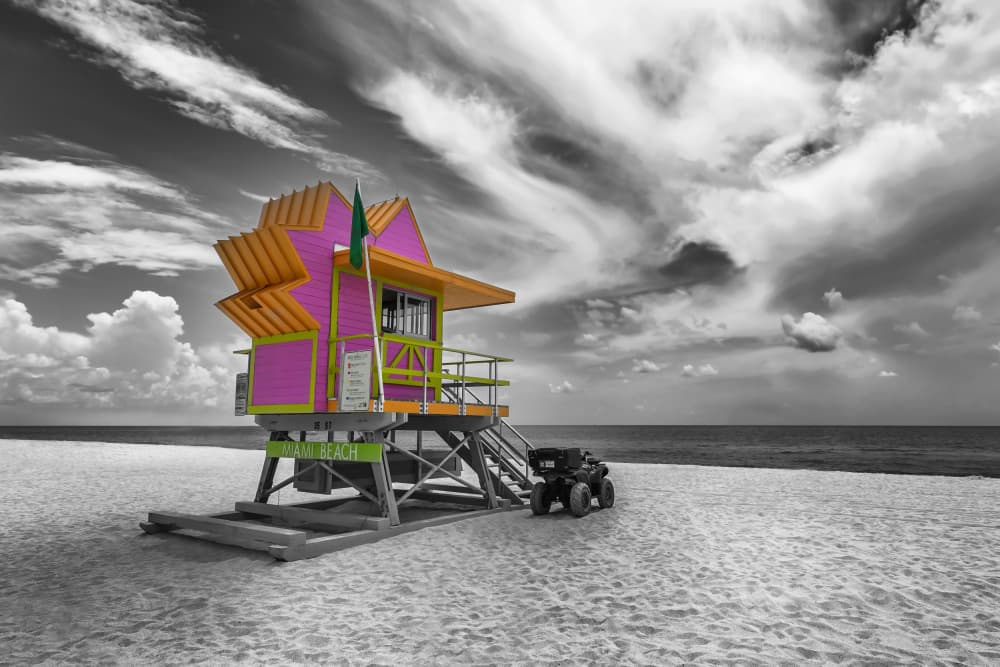 Vibrant Miami Lifeguard Stand by Melanie Viola — canvas wall art